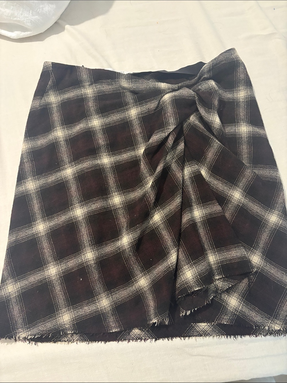 Isabel Marant Black and Cream Plaid Knot-Front Mini Skirt